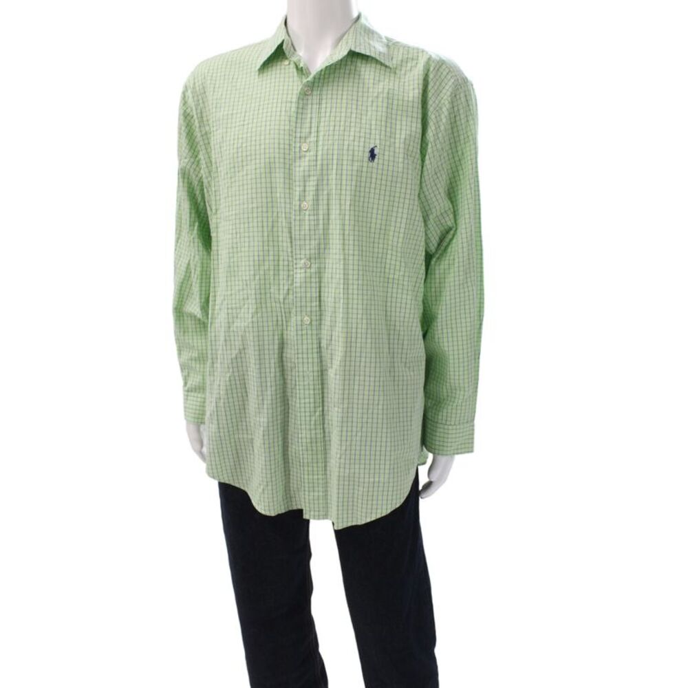 Ralph Lauren Blue Label Men Point Button-Up Green Check Long Sleeve Size M